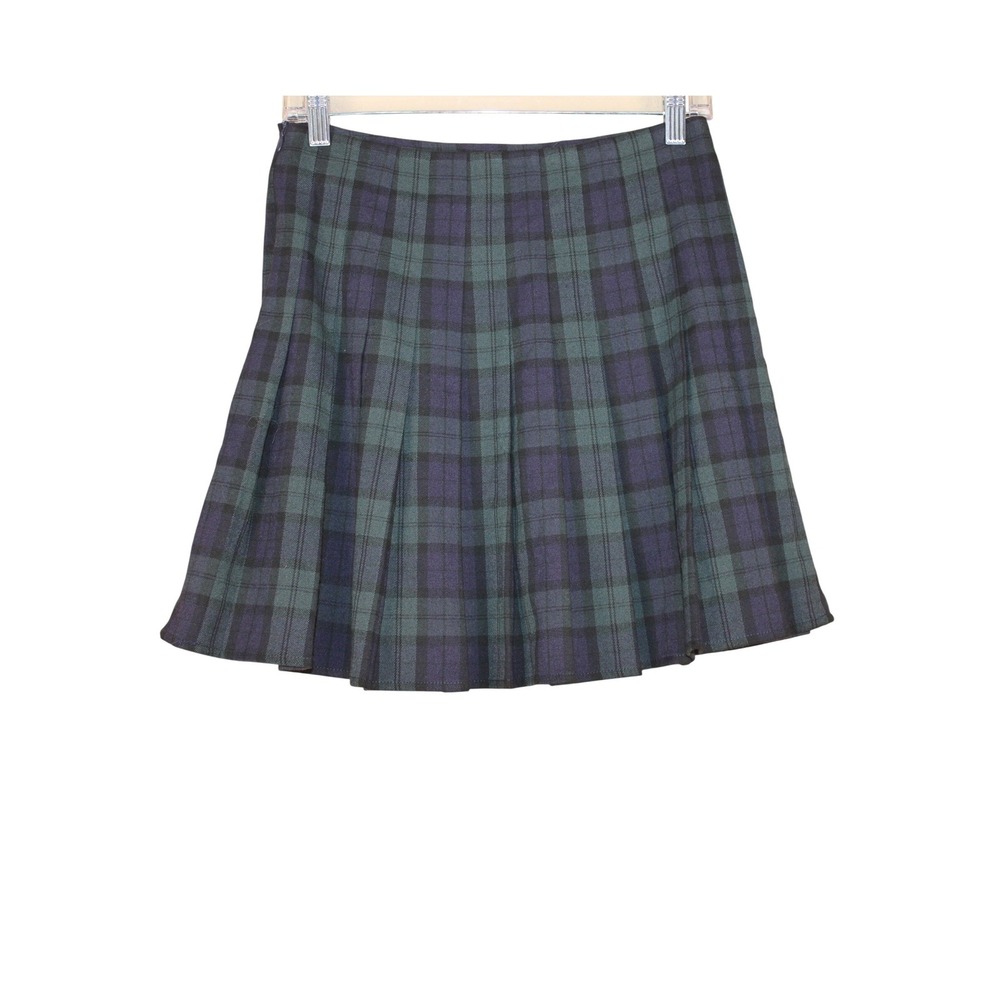 Brandy Melville Dana Preppy Indie Sleaze Green Blue Plaid Pleated Mini Skirt OS